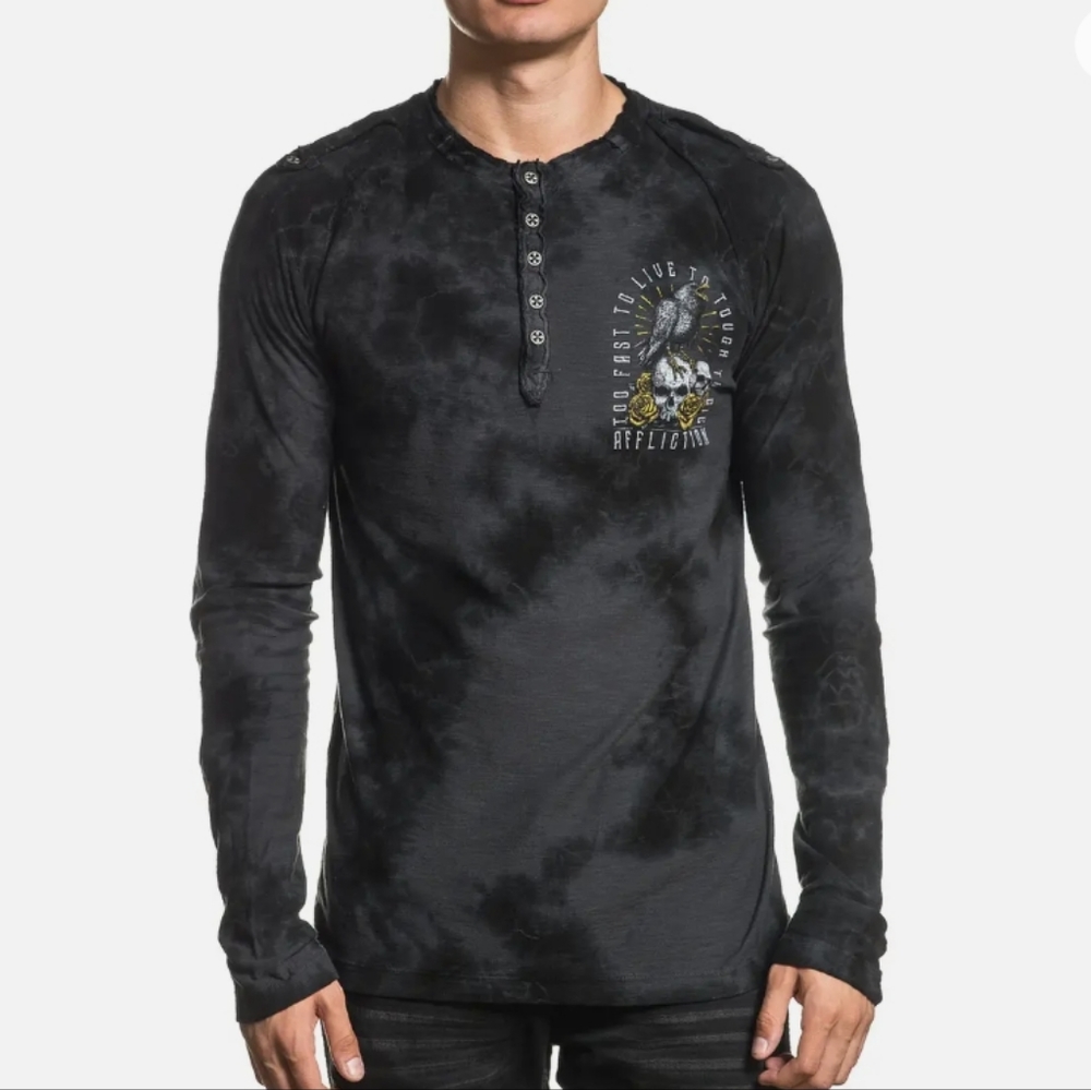 Affliction black crow long sleeve henley